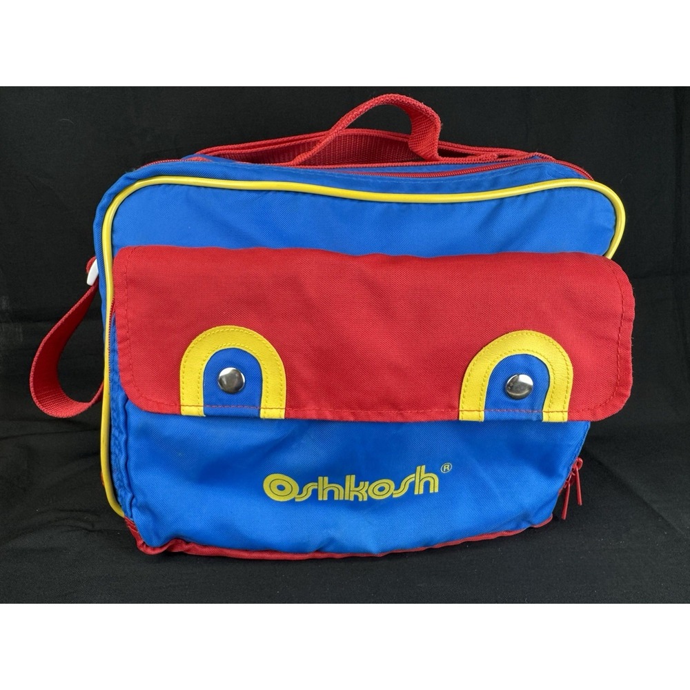 Vintage 90s Oshkosh Red Blue Yellow Primary Childs Messenger Diaper Carry-on Bag